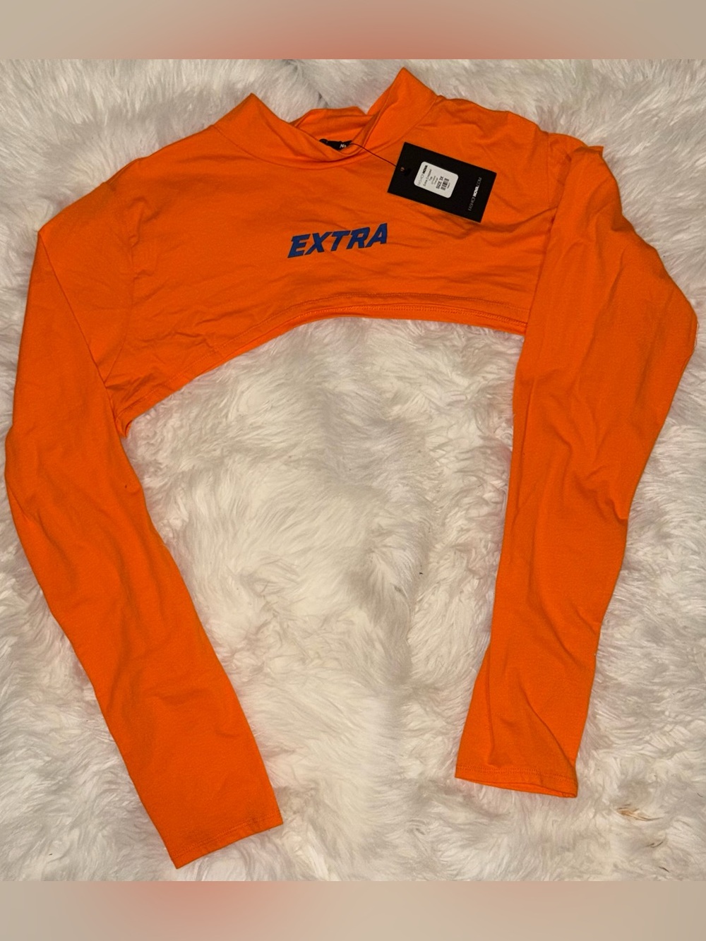 Fashion Nova Orange 'EXTRA' Long Sleeve Crop Top